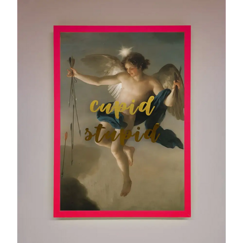 Cupid Stupid Foil Print - B0 (100 x 141 cm) / Neon Pink - Framed Print