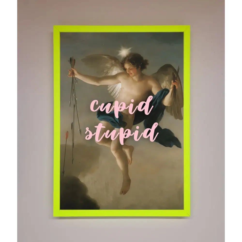 Cupid Stupid Framed Poster - A3 (29.7 x 42 cm) / Neon Green - Framed Print