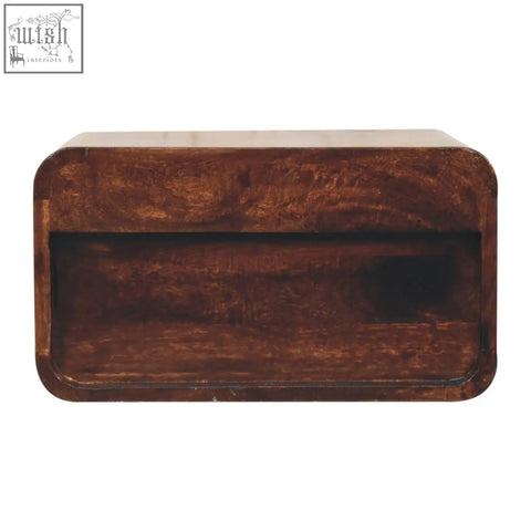 A rectangular wooden tissue box with dark brown finish and natural wood grain made of solid mango wood