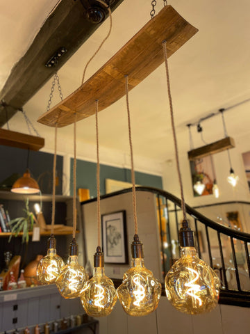 Curved Oak Stave Chandelier | Rustic Dining Table & Kitchen Island Lighting