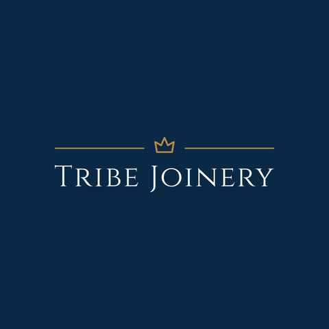 Custom order for anne showing elegant tribe joinery logo with gold crown on deep navy blue background
