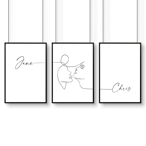 Custom valentines gift | set of 3 wall art prints for Bedroom