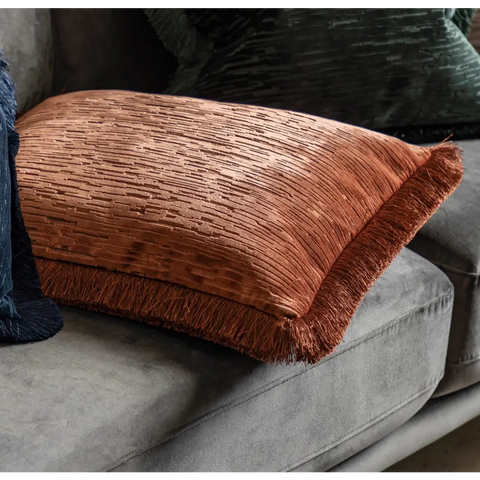 Cut Velvet Fringed Scatter Cushion - Cushion
