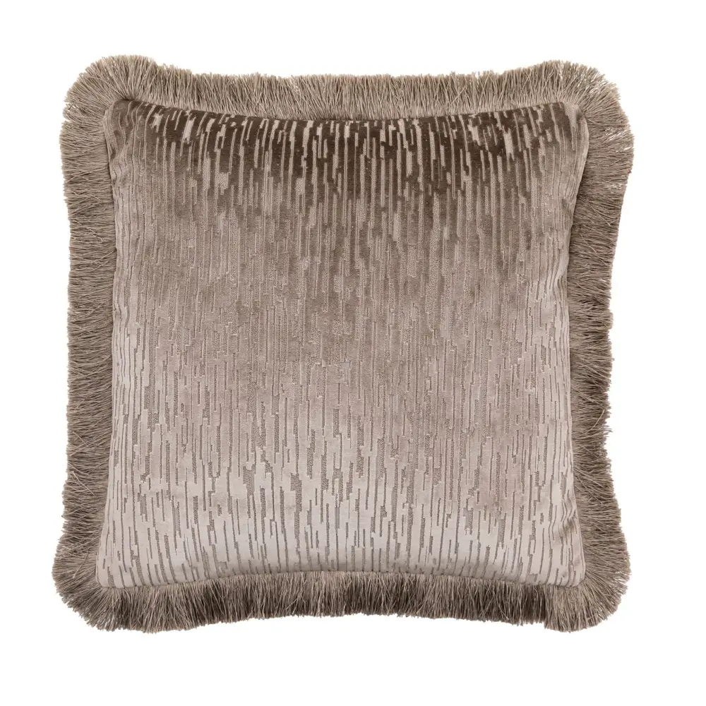 Cut Velvet Fringed Scatter Cushion - Silver - Cushion