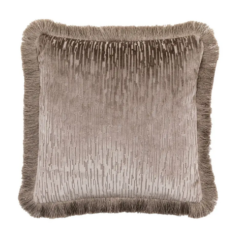 Cut Velvet Fringed Scatter Cushion - Silver - Cushion