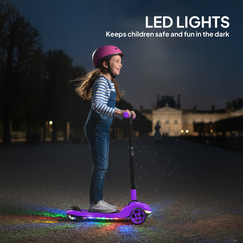 AIYAPLAY Three-Wheel Foldable Electric Scooter for Kids Aged 6-10 Years, Purple