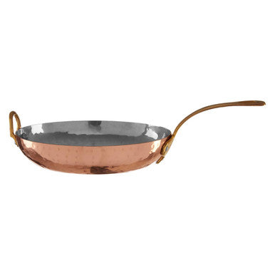 Copper mini skillet with hammered finish and long curved handle from cyprus copper mini serving dish collection