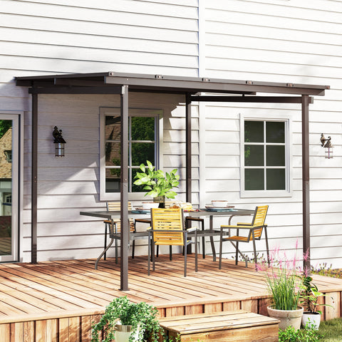 Outsunny 3 x 3(m) Garden Pergola with Waterproof Metal Roof, Lean to Pergola Hardtop Gazebo, Wind-resistant Outdoor Sun Shade, Easy to Assemble