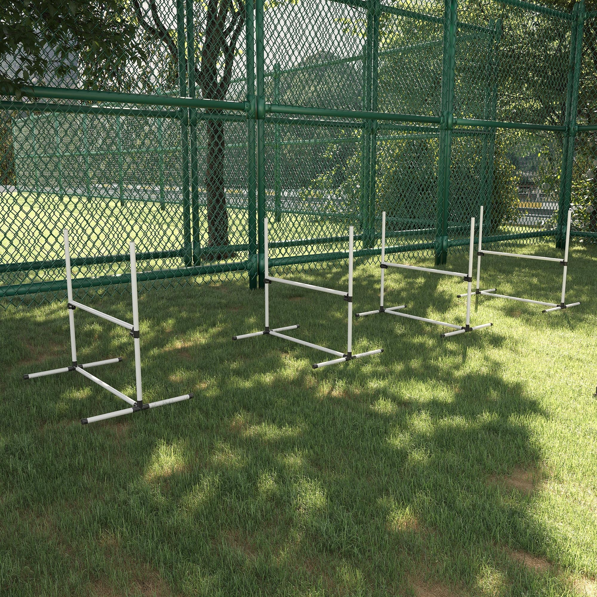 PawHut 4 Pieces Dog Agility Training Equipment, Adjustable Height Jumps Hurdle with Carrying Bag for Outdoor, White