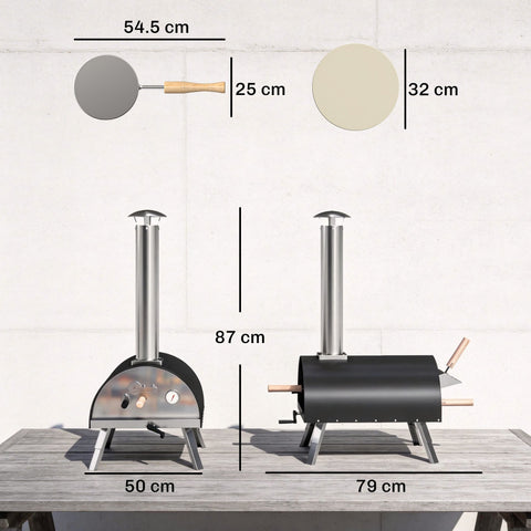 Outsunny Outdoor Pizza Oven Foldable Legs Pellet Wood Fired Pizza Maker w/ 12" Rotating Stone and Peel