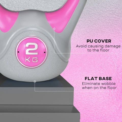 SPORTNOW Kettlebell, 2kg Kettle Bells with Handle for Home Gym Weight Lifting and Strength Training, Pink and Grey