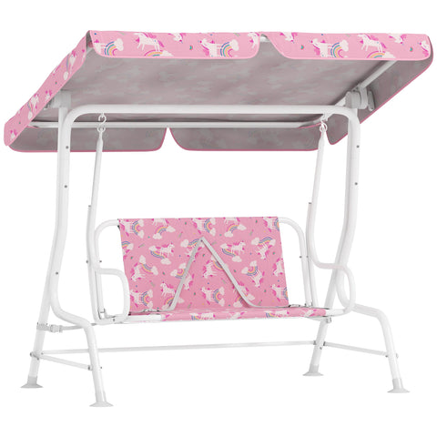 AIYAPLAY Kids Porch Swing, 2-Seater Patio Swing Bench Hammock with Seat Belts, Adjustable Canopy for Garden, Pink