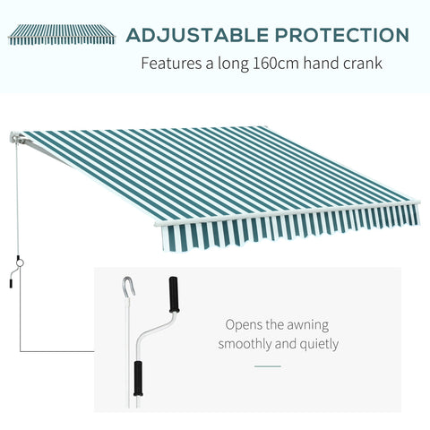 Outsunny 3 x 2.5m Patio Awning, Anti-UV and Waterproof Sun Shade Canopy with Chain Drive and Hand Crank, Green/White Stripes