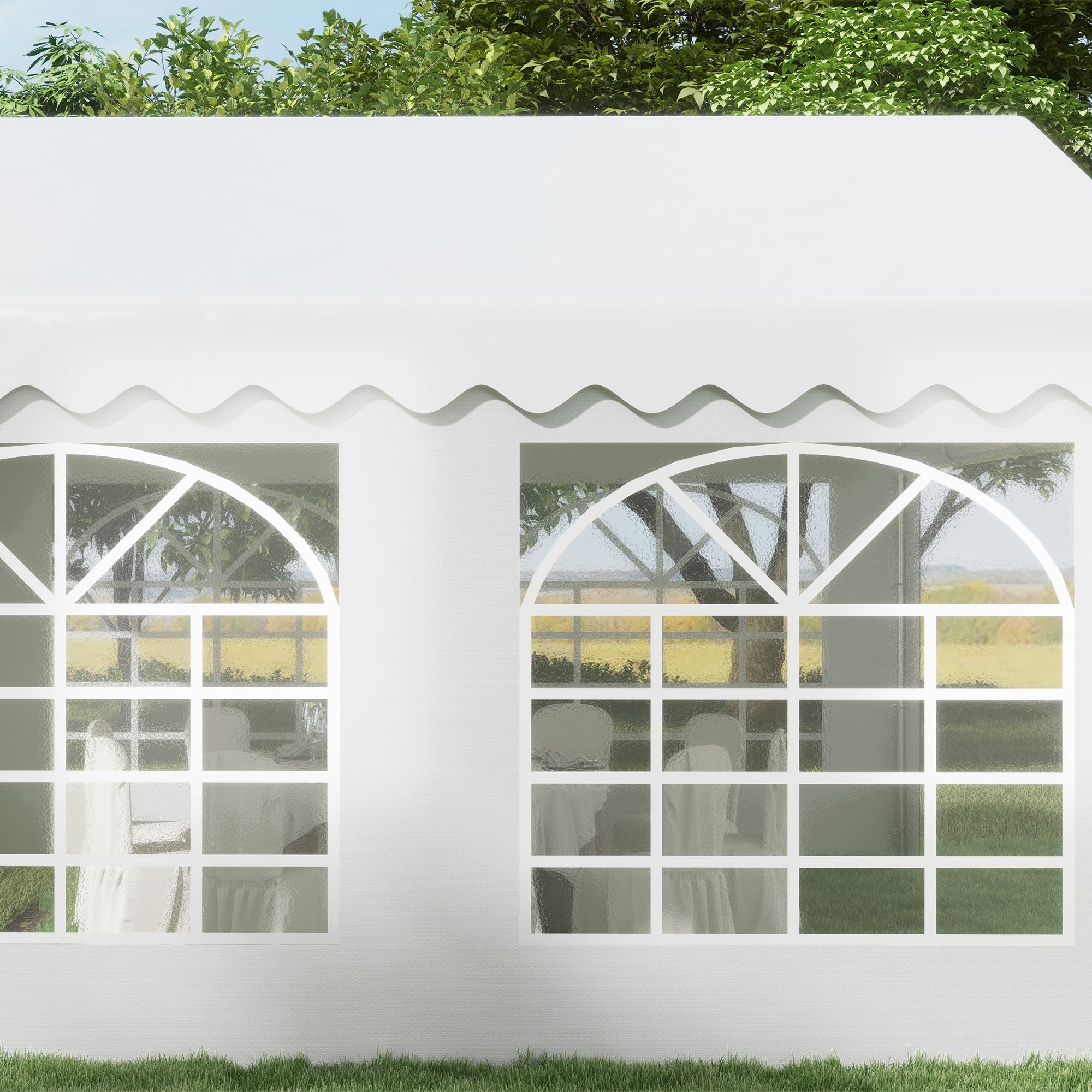 Outsunny 4m x 4m Marquee Party Tent Wedding Canopy, Pop Up Gazebo with Sidewalls, Doors, Windows, Galvanised Garden Gazebo for Parties Events, White