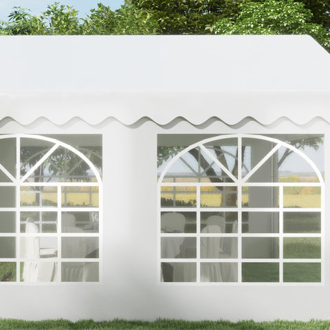Outsunny 4m x 4m Marquee Party Tent Wedding Canopy, Pop Up Gazebo with Sidewalls, Doors, Windows, Galvanised Garden Gazebo for Parties Events, White