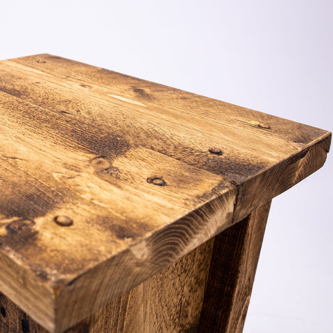 Rustic wooden side table with warm natural finish and visible grain perfect for dining room or alongside dab new all uk bar stool