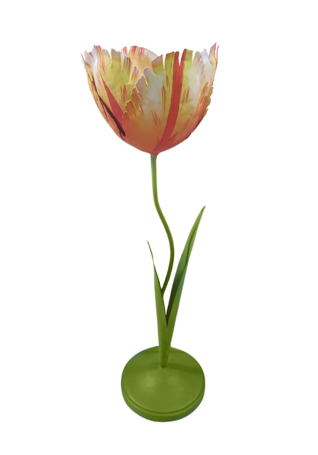 Dahlia sunset tulip candleholder tole vibrant orange and yellow metal tulip lamp with green stem and base