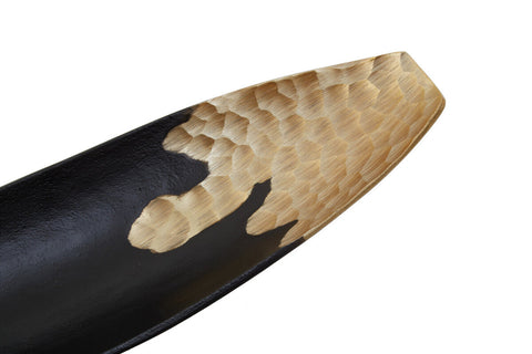 Daito black and gold boat dish with sleek elongated hammered metal belt buckle design in black and gold