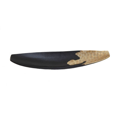 Daito black and gold lacquered wooden knife sheath with a smooth elongated design resembling a gold boat dish