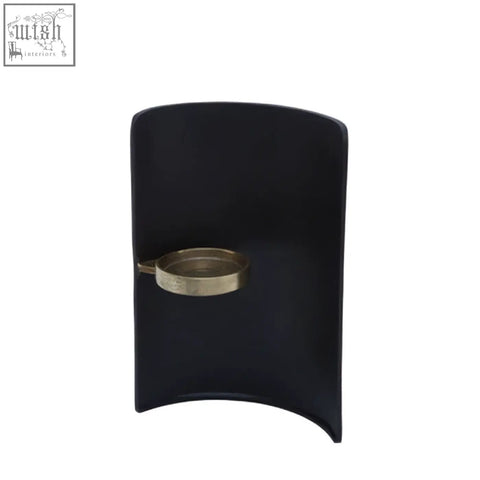 Daito black wall-mounted candle holder with a gold finish circular ring perfect for stylish candle display