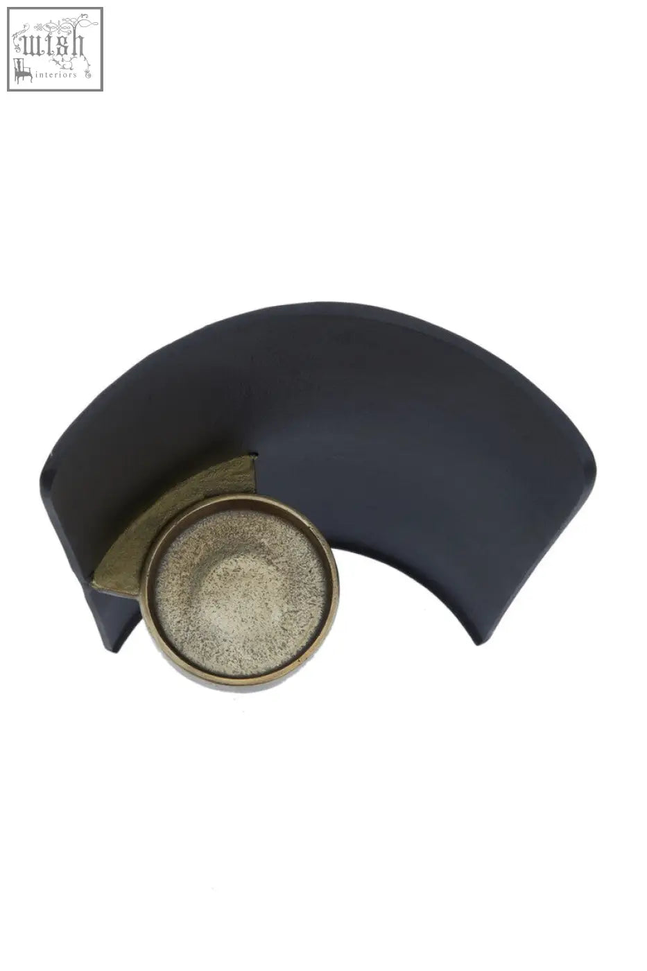Daito black curved ceramic candle holder with gold finish and textured gray material inset for stylish decor