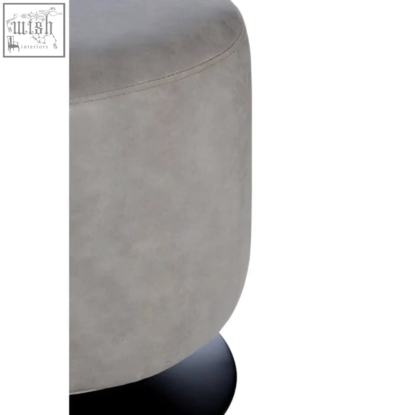 Dalston ash grey faux leather pouffe with a rounded cushioned seat and sleek black base gray faux leather stool