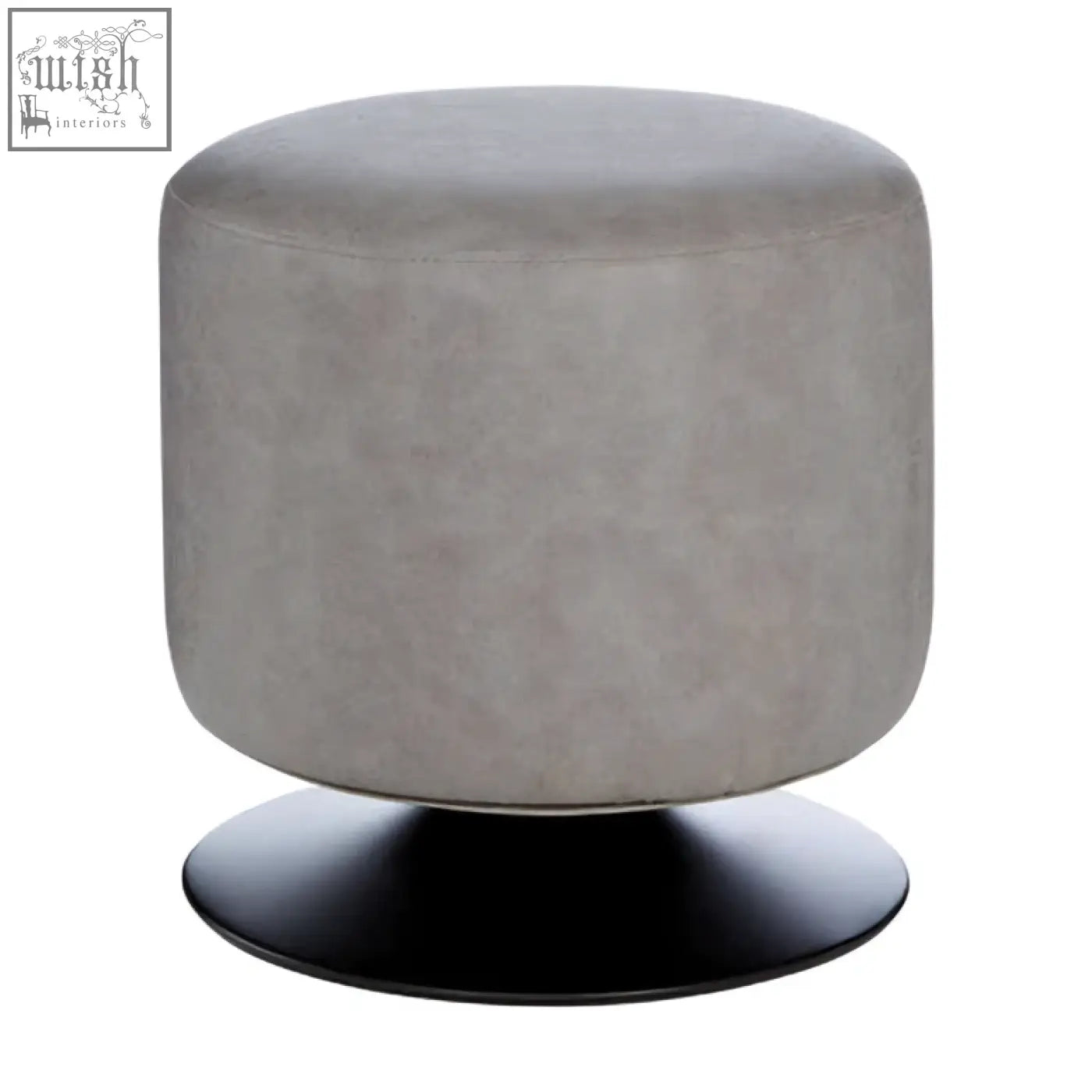 Gray faux leather pouffe dalston ash grey round ottoman with black circular base for living room seating