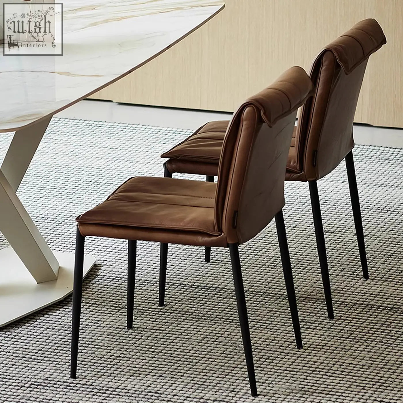 Brown leather d’amato dining chair with black metal legs perfect as a stylish chair leather for your dining room