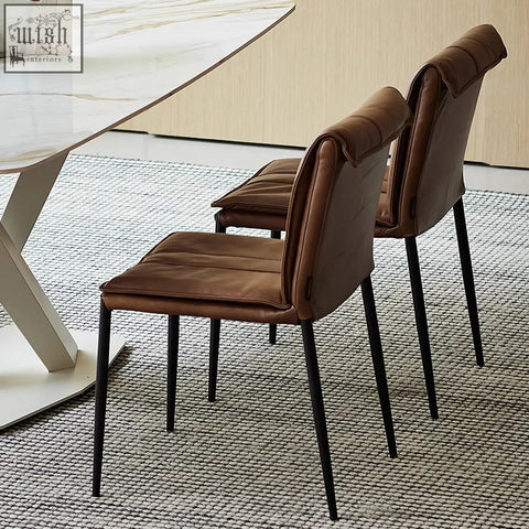 Brown leather d’amato dining chair with black metal legs perfect as a stylish chair leather for your dining room