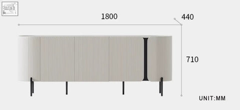Beige ribbed wood damon sideboard with black legs and central accent perfect blend for your dining area