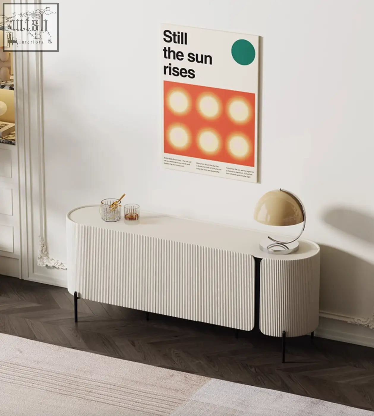 Cream-colored ribbed wood damon sideboard with sleek black legs perfect blend for your dining area