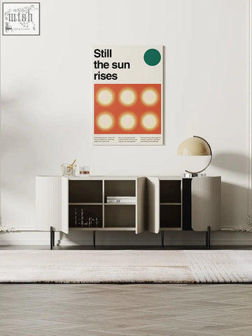Minimalist white damon sideboard with vertical ribbed wood sides and open shelving perfect blend for dining area