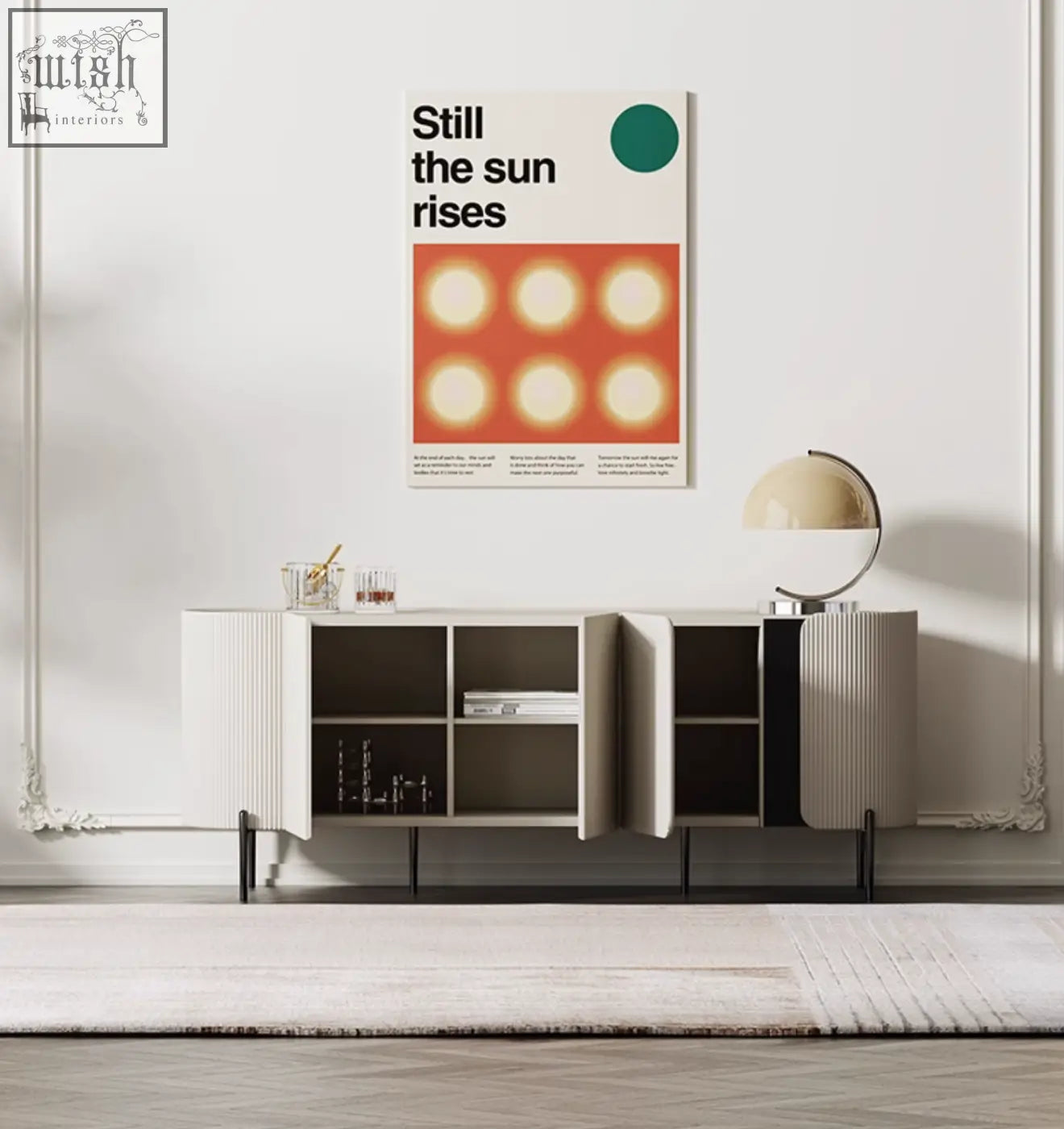 Modern white wood damon sideboard with ribbed texture black legs and open shelving perfect blend for dining area