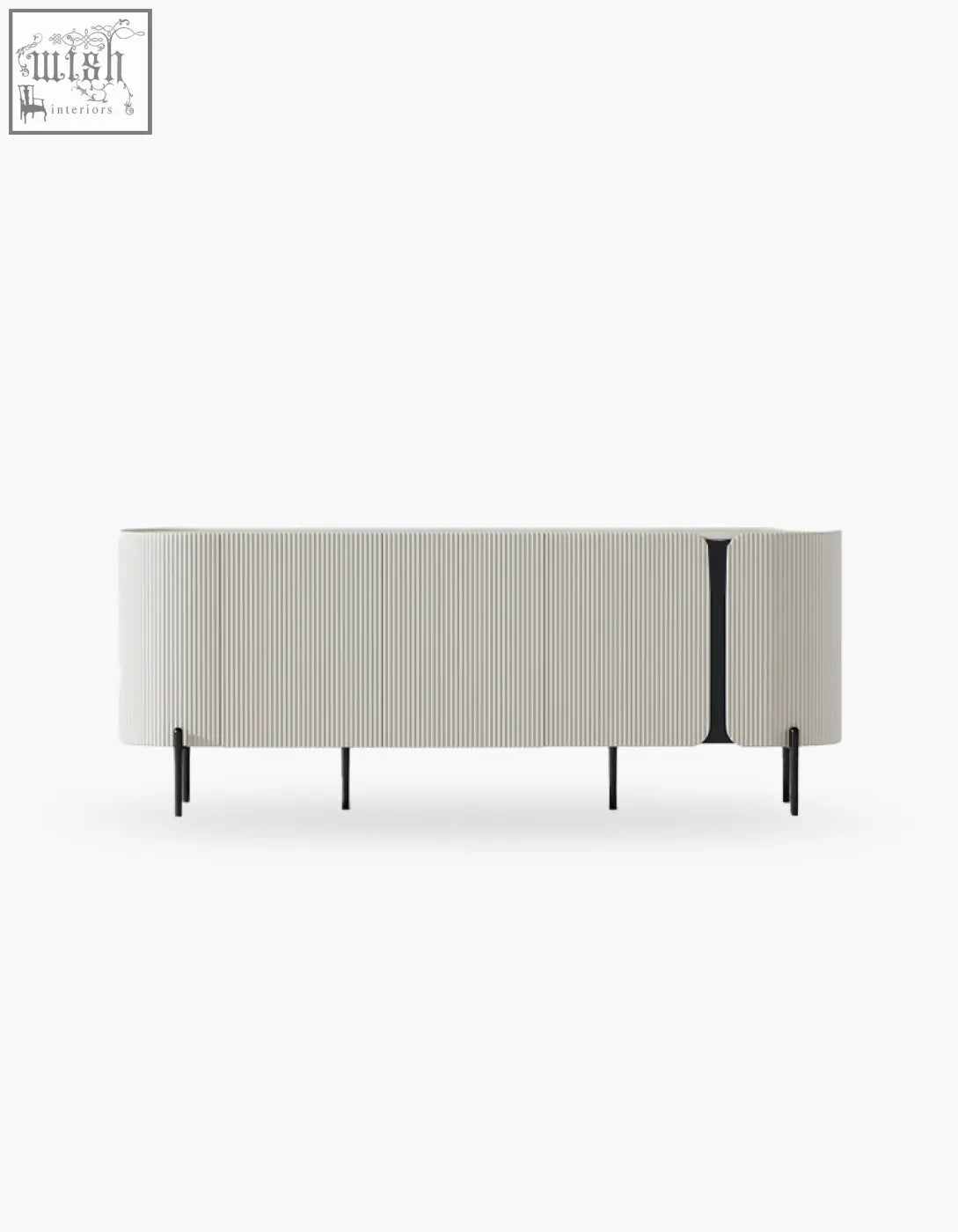 Off-white wood damon sideboard with ribbed design black vertical accent and legs perfect blend for dining area