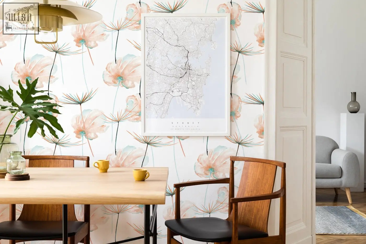 A framed map of sarajevo with black line art on off-white paper in a white frame perfect for living space decor