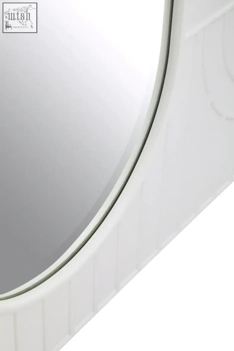 Danta off white wall mirror with sleek modern frame, subtle vertical grooves, and thin metallic border wall mirror