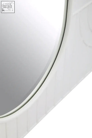 Danta off white wall mirror with sleek modern frame, subtle vertical grooves, and thin metallic border wall mirror