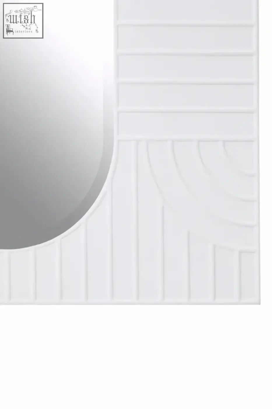Danta off white wall mirror with curved inset on a white textured wall panel perfect off-white wall mirror design