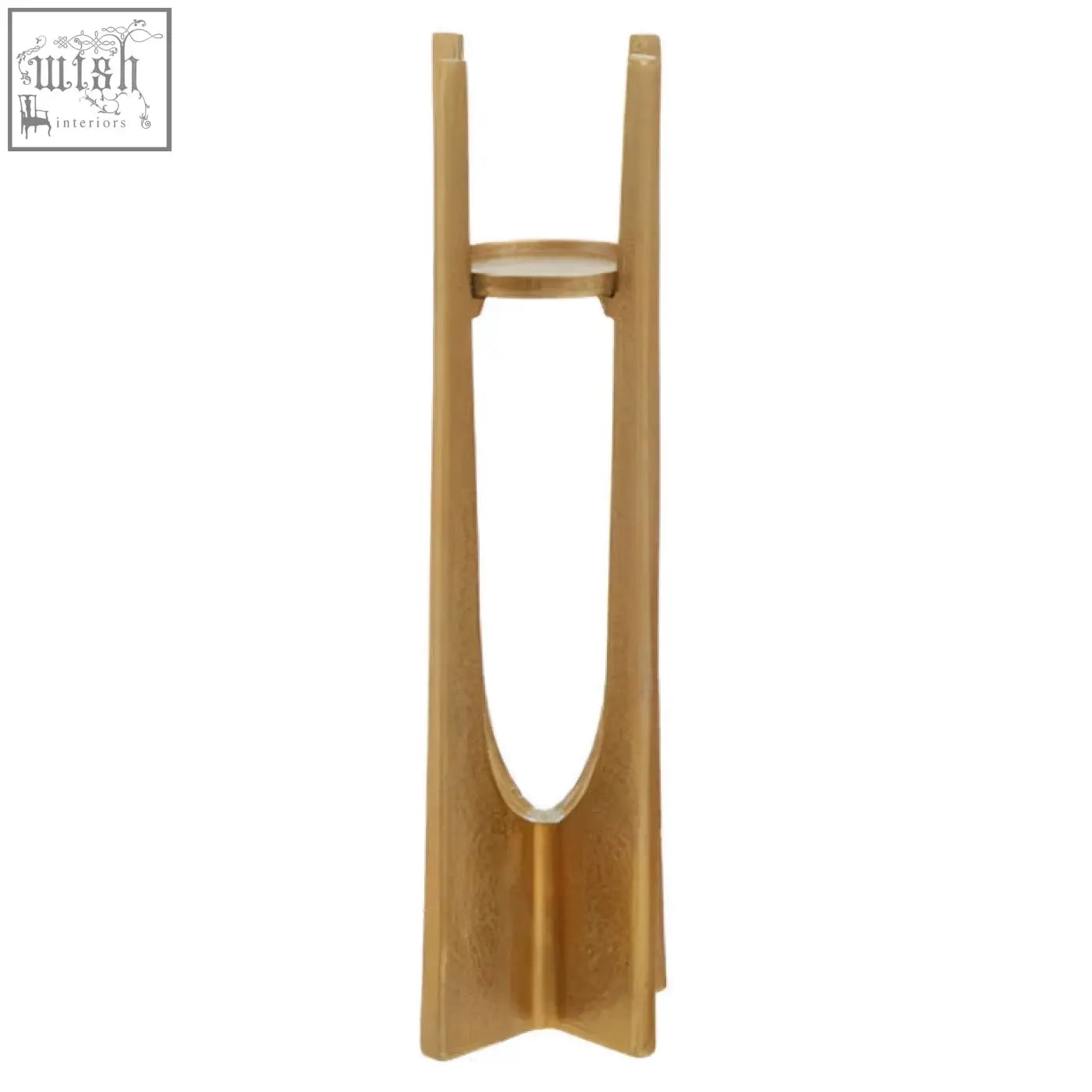 Large gold finish candle holder with a sleek gold finish and minimalist open center vase design