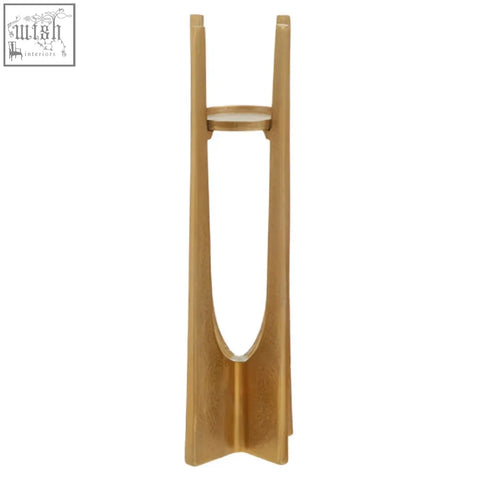 Large gold finish candle holder with a sleek gold finish and minimalist open center vase design