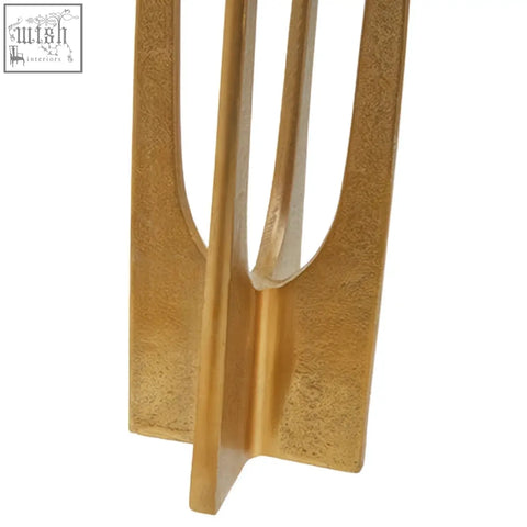 Dante large gold finish candle holder with gold finish metal and textured brushed geometric angular design