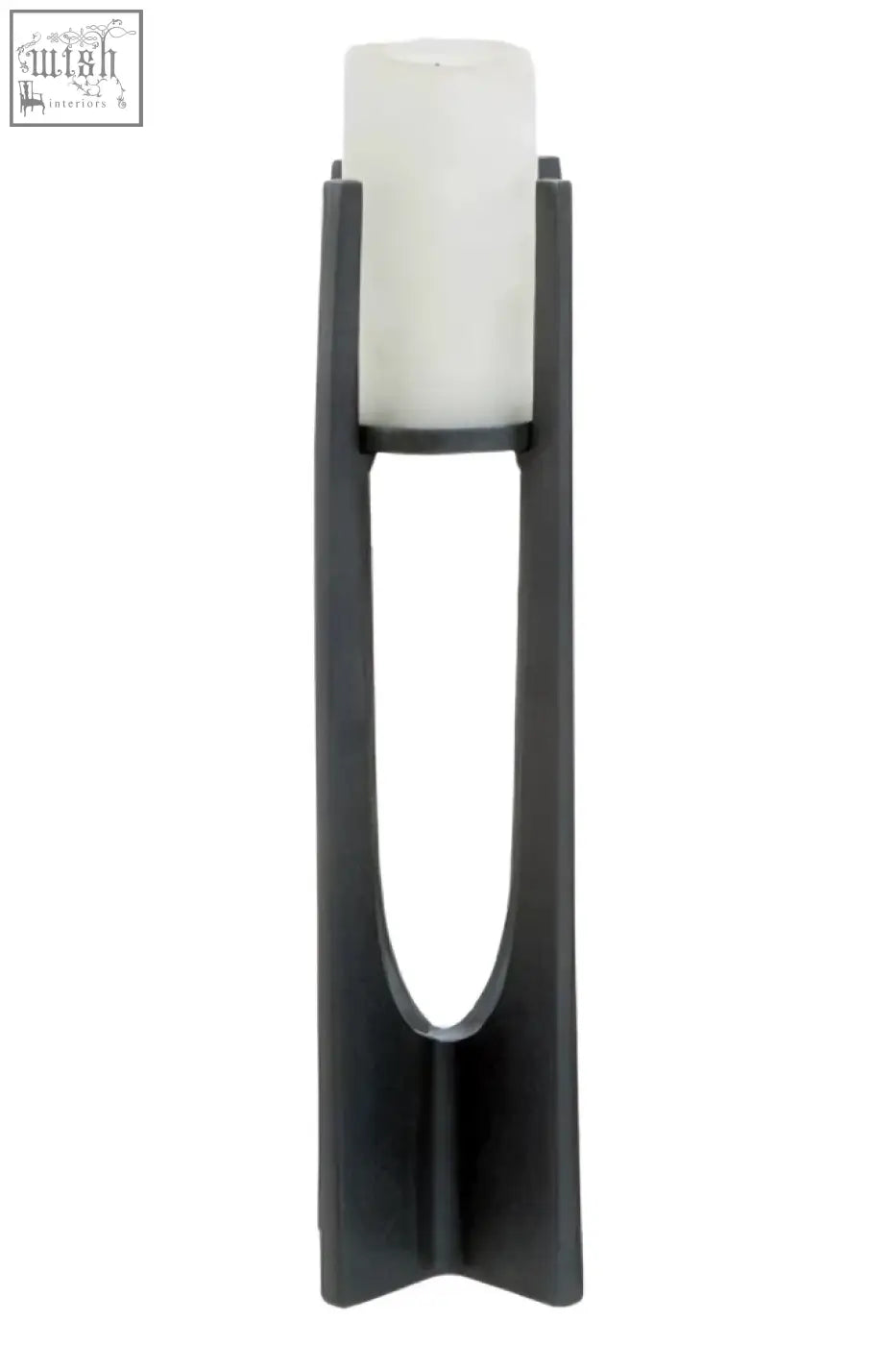 Dante large grey finish black metal candle holder with sleek modern design and oval cutout for pillar candles