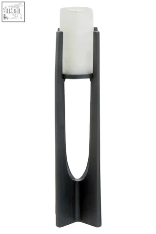 Dante large grey finish black metal candle holder with sleek modern design and oval cutout for pillar candles