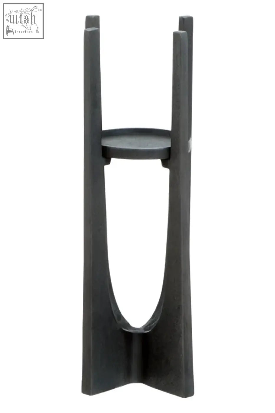 Black matte dante small washed grey finish candle holder with sleek minimalist design and curved vertical supports