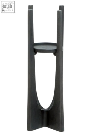 Black matte dante small washed grey finish candle holder with sleek minimalist design and curved vertical supports