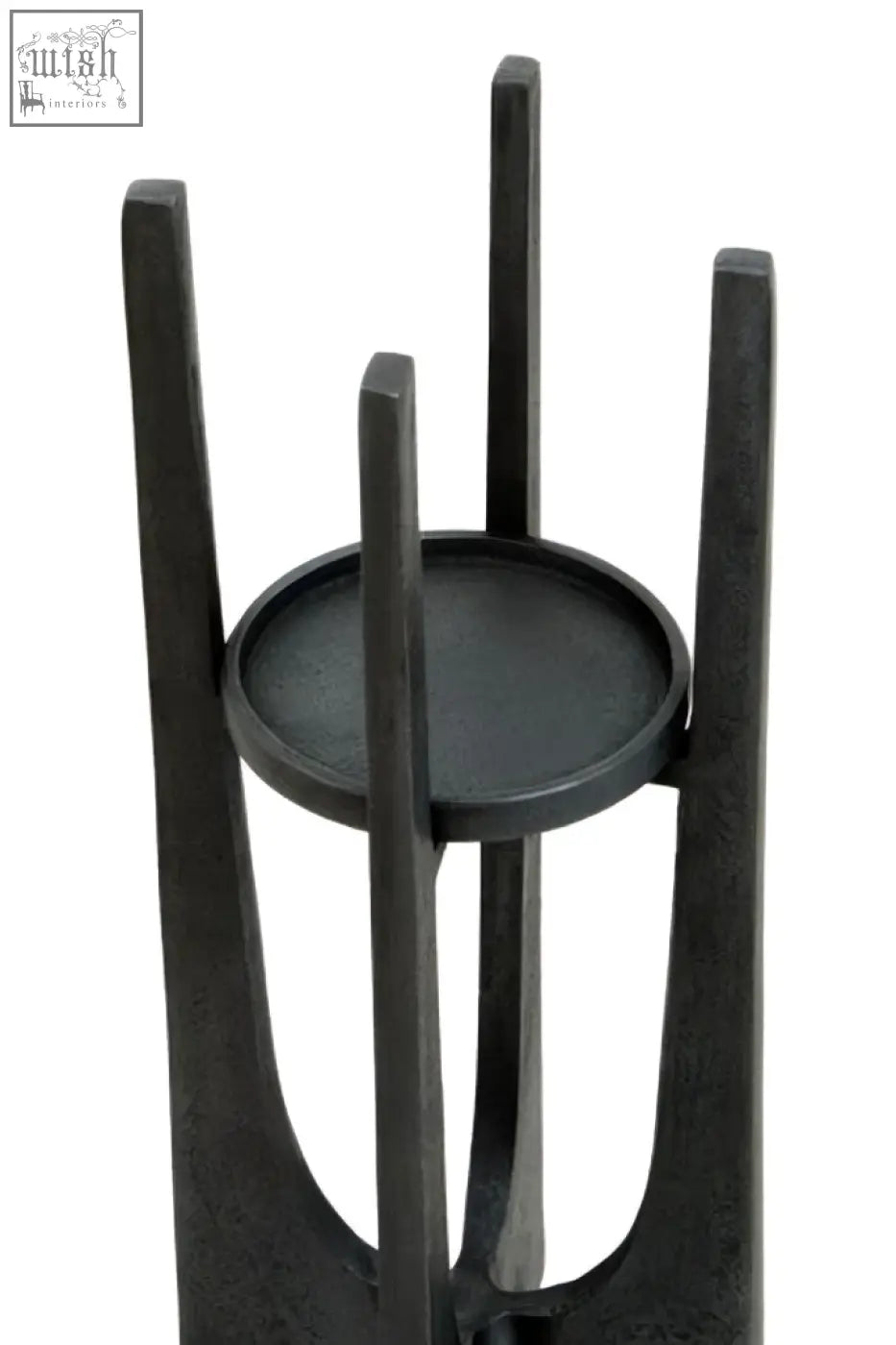 Black cast iron dante small washed grey finish candle holder with four slender legs and circular base for decor