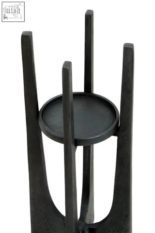 Black cast iron dante small washed grey finish candle holder with four slender legs and circular base for decor