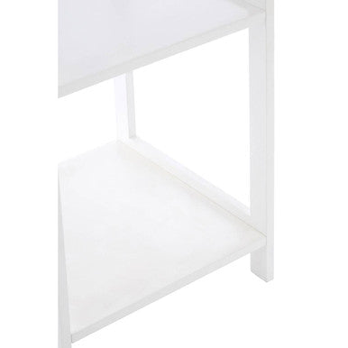White two tiered rustic bathroom shelf with clean minimalist design and smooth edges for organized storage