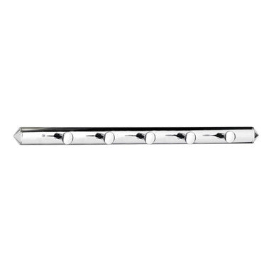 Chrome finished wall hanger with six rounded hooks for sleek wall mounting in the dara 5 hook wall hanger