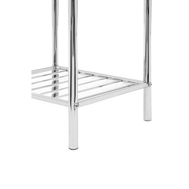 Dara 5 tier chrome shelf unit with basket featuring sleek metal design perfect for modern storage solutions
